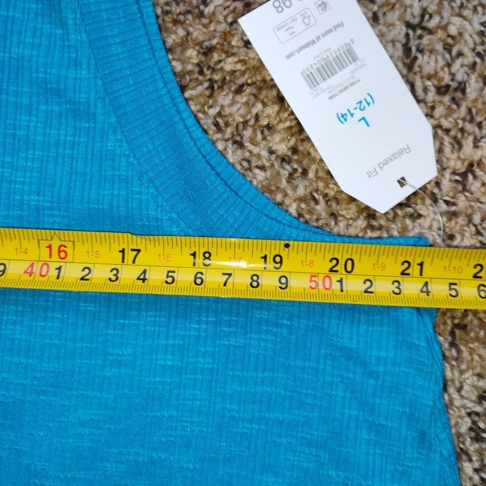 NWT Textured Sleeveless Curved-Hem Tank Top Size Large Color Turquoise - Picture 2 of 5